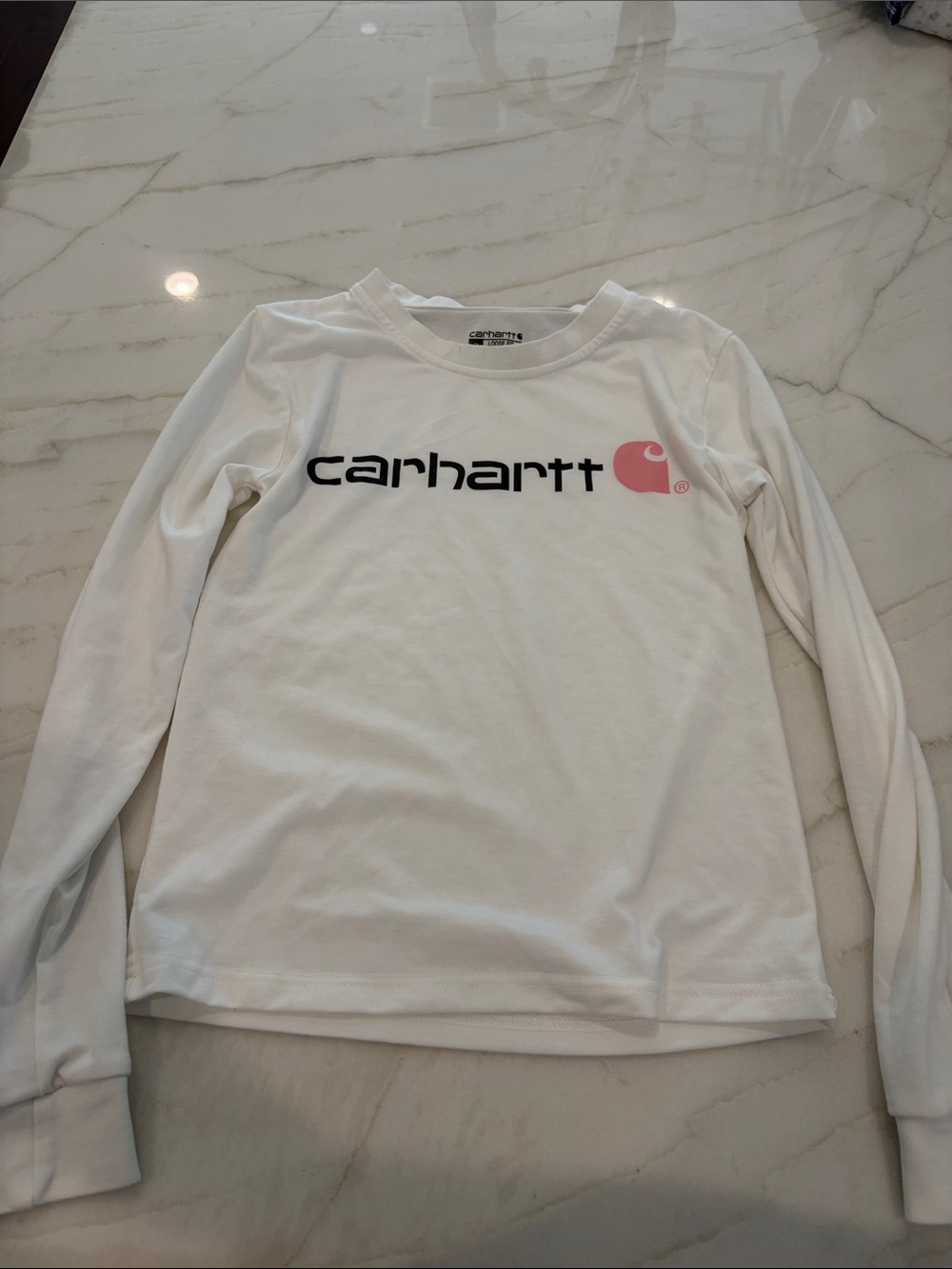 Carhartt White Long Sleeve Tee with Pink Logo